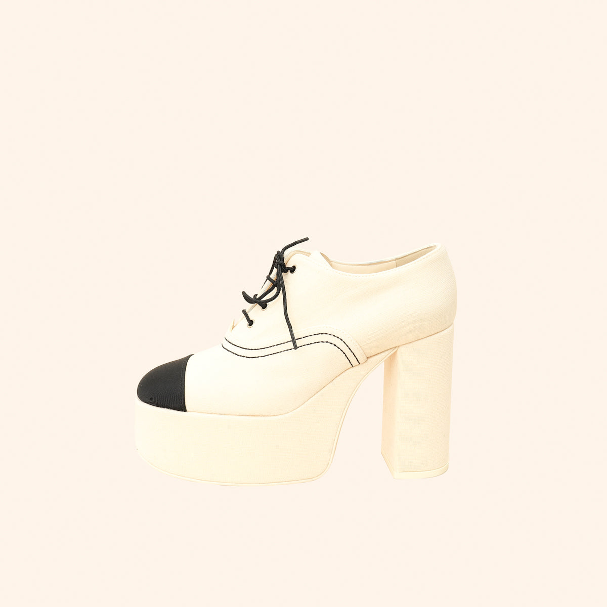 Chanel Bicolor Lace-Up Platform Pumps 39