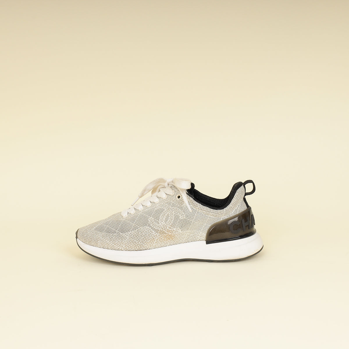Chanel Beige CC Embroidered Mesh Sneaker 36.5