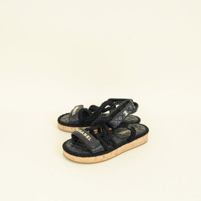 Chanel Black Logo Cord Quilted Slide Sandal 36