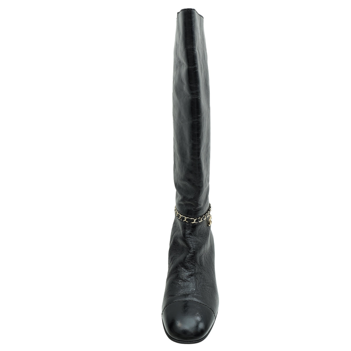 Chanel Black CC Cap Toe Chain High Boots 37.5