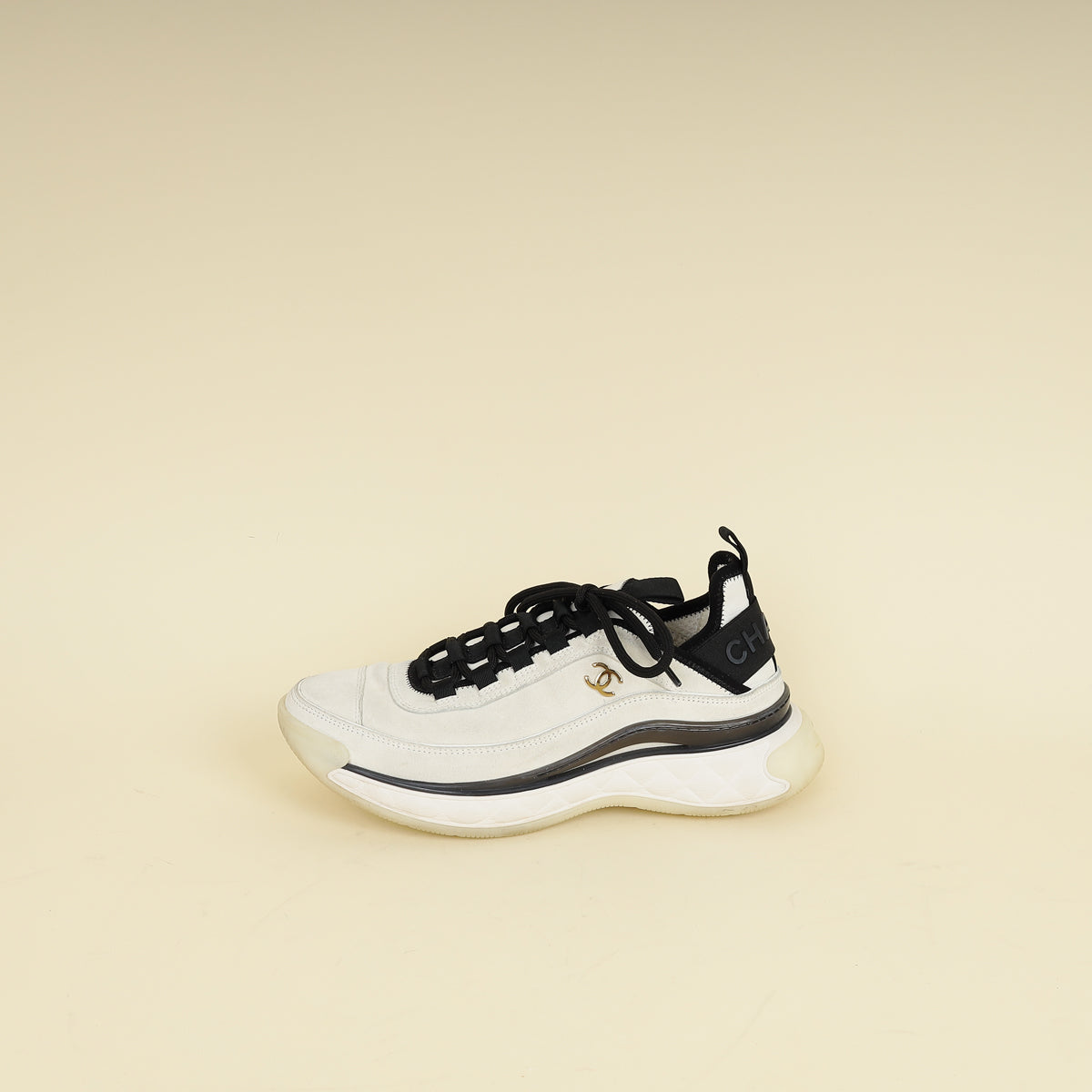 Chanel Bicolor CC Lace Up Sneakers 37.5