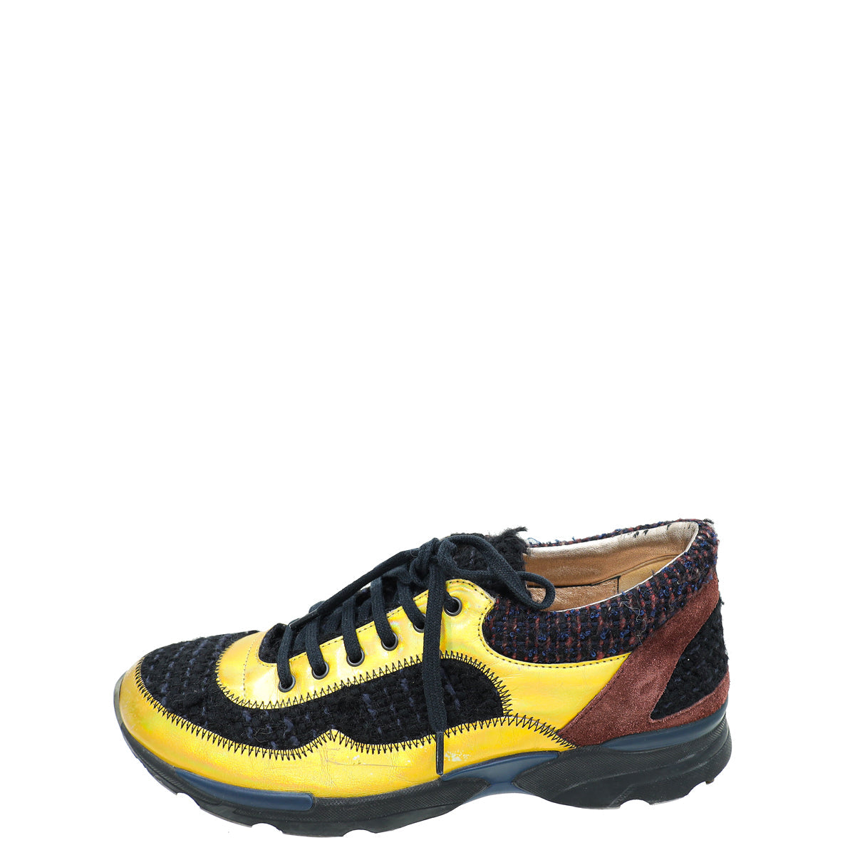 Chanel Tricolor Tweed Lace Up Sneakers 38.5