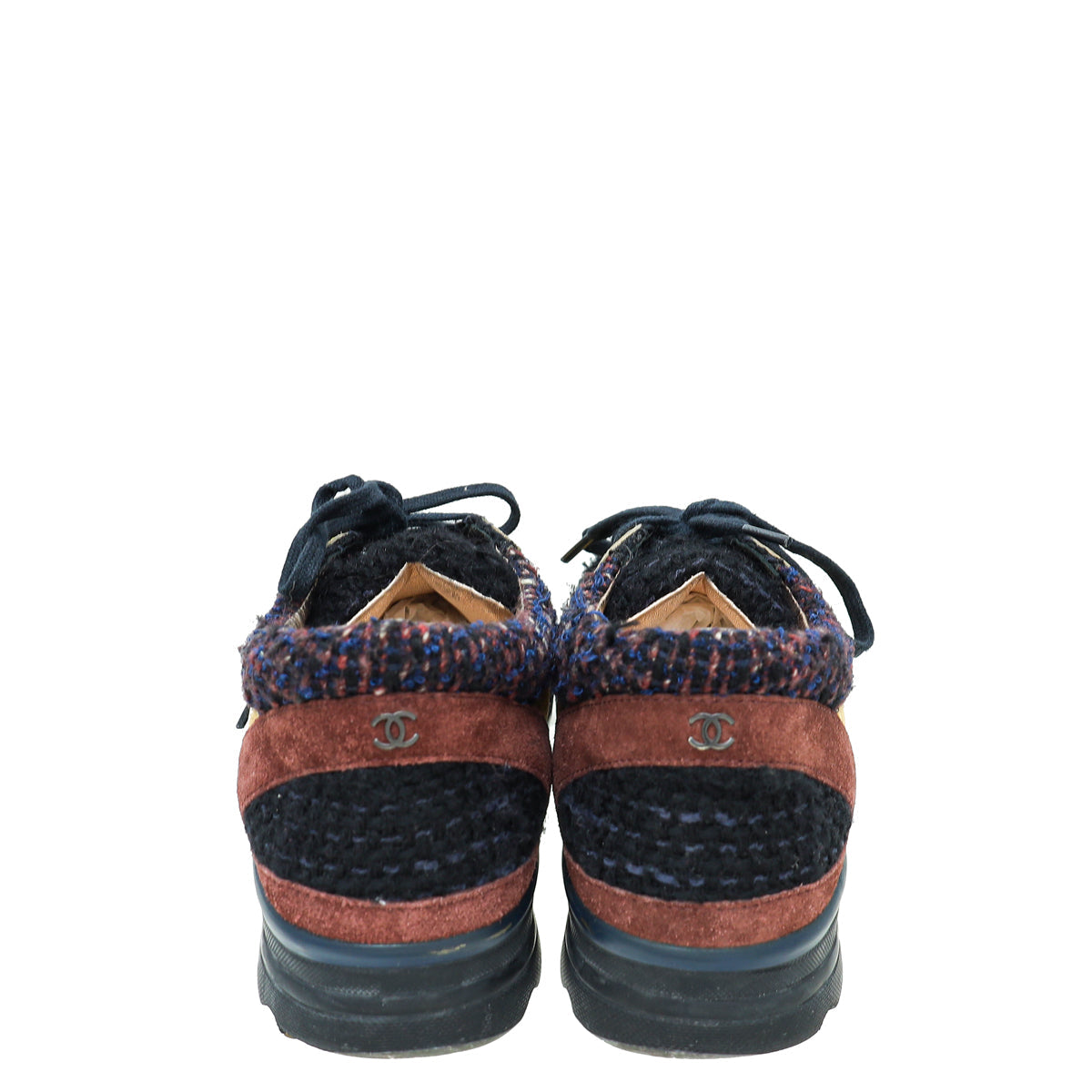 Chanel Tricolor Tweed Lace Up Sneakers 38.5