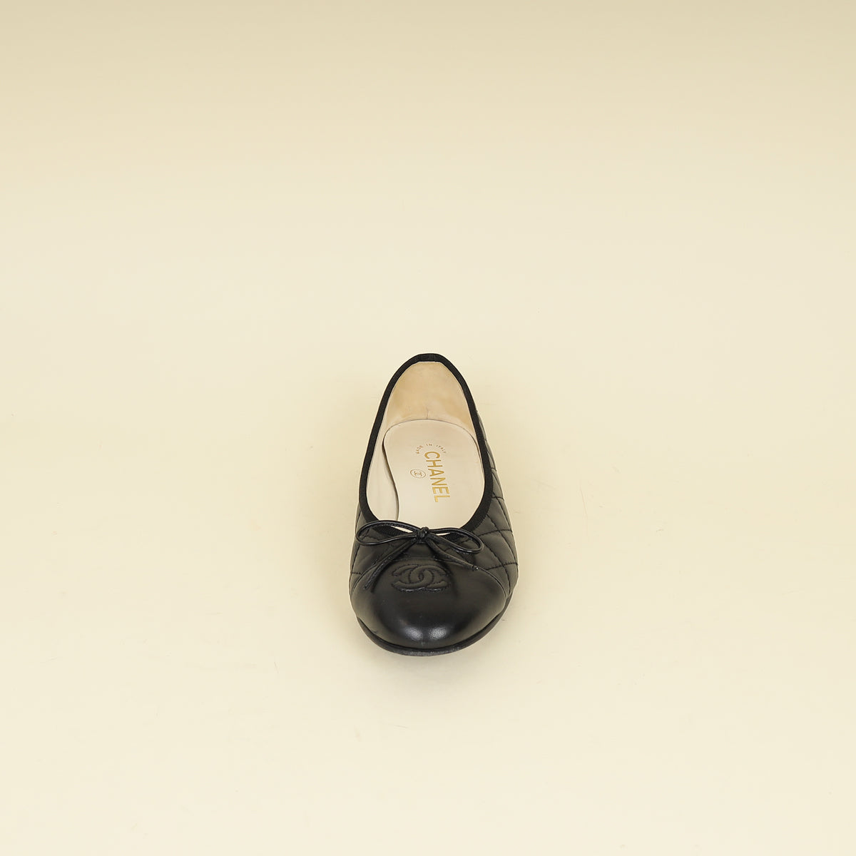 Chanel Black CC Cap Toe Quilted Ballerina 38.5