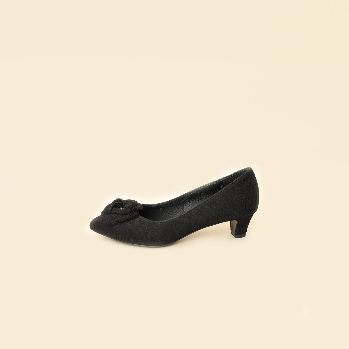 Chanel Black Lace Camellia 40mm Pumps 38