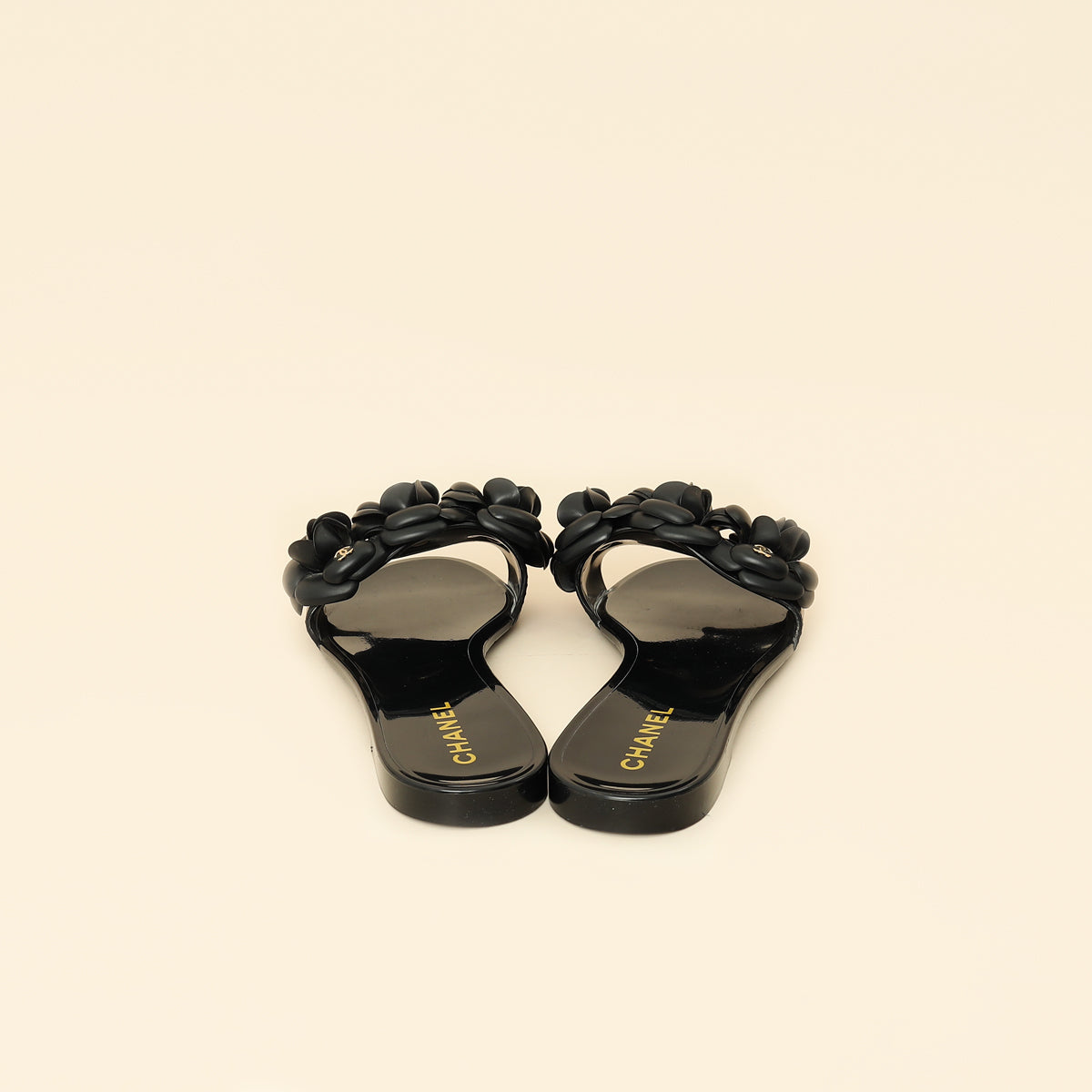 Chanel Black Camellia CC Slides 38