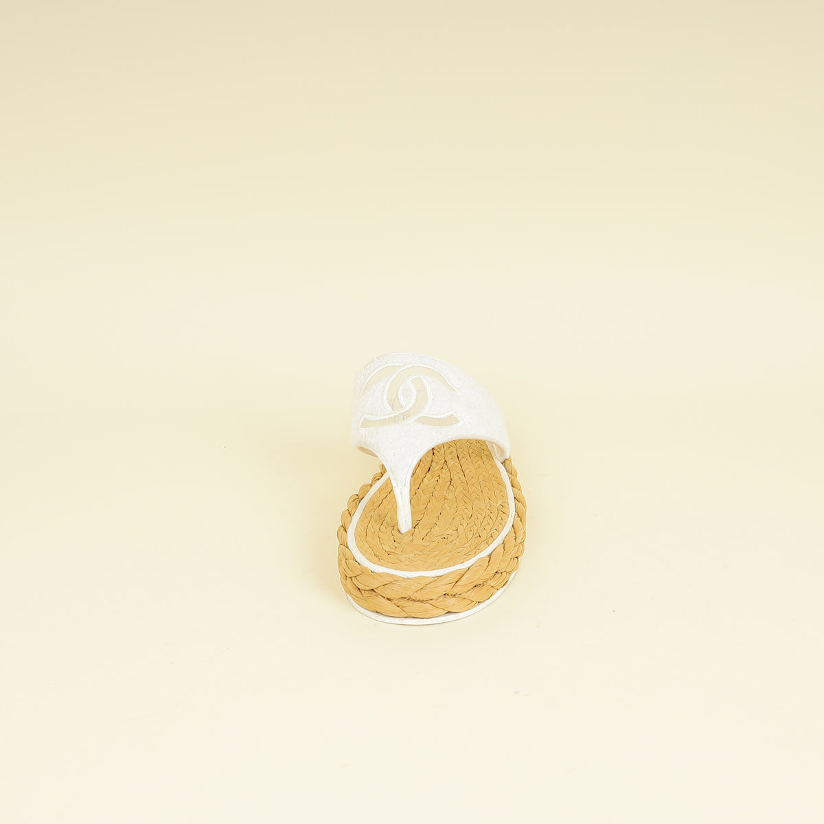 Chanel White CC Terry Cloth Raffia Thong Sandals 39.5
