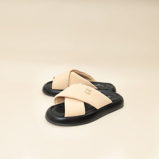 Chanel Bicolor Fabric CC Mules Sandals 39