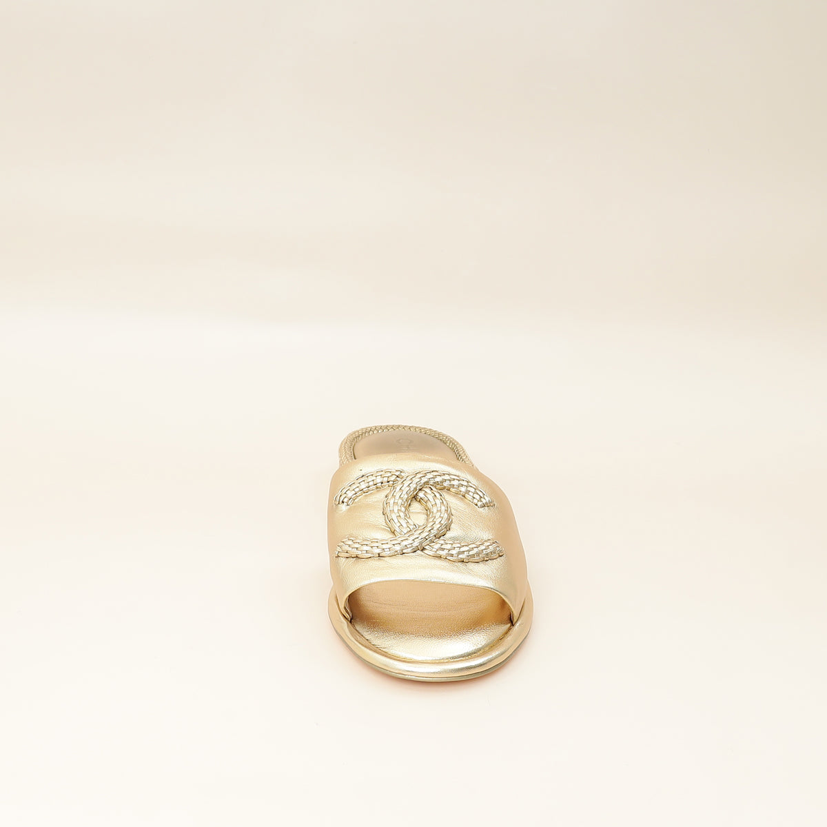 Chanel Metallic Gold CC Braided Slides Mules 40.5