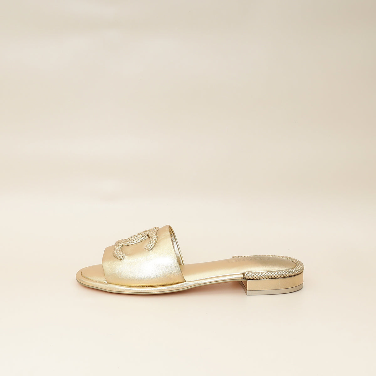 Chanel Metallic Gold CC Braided Slides Mules 40.5