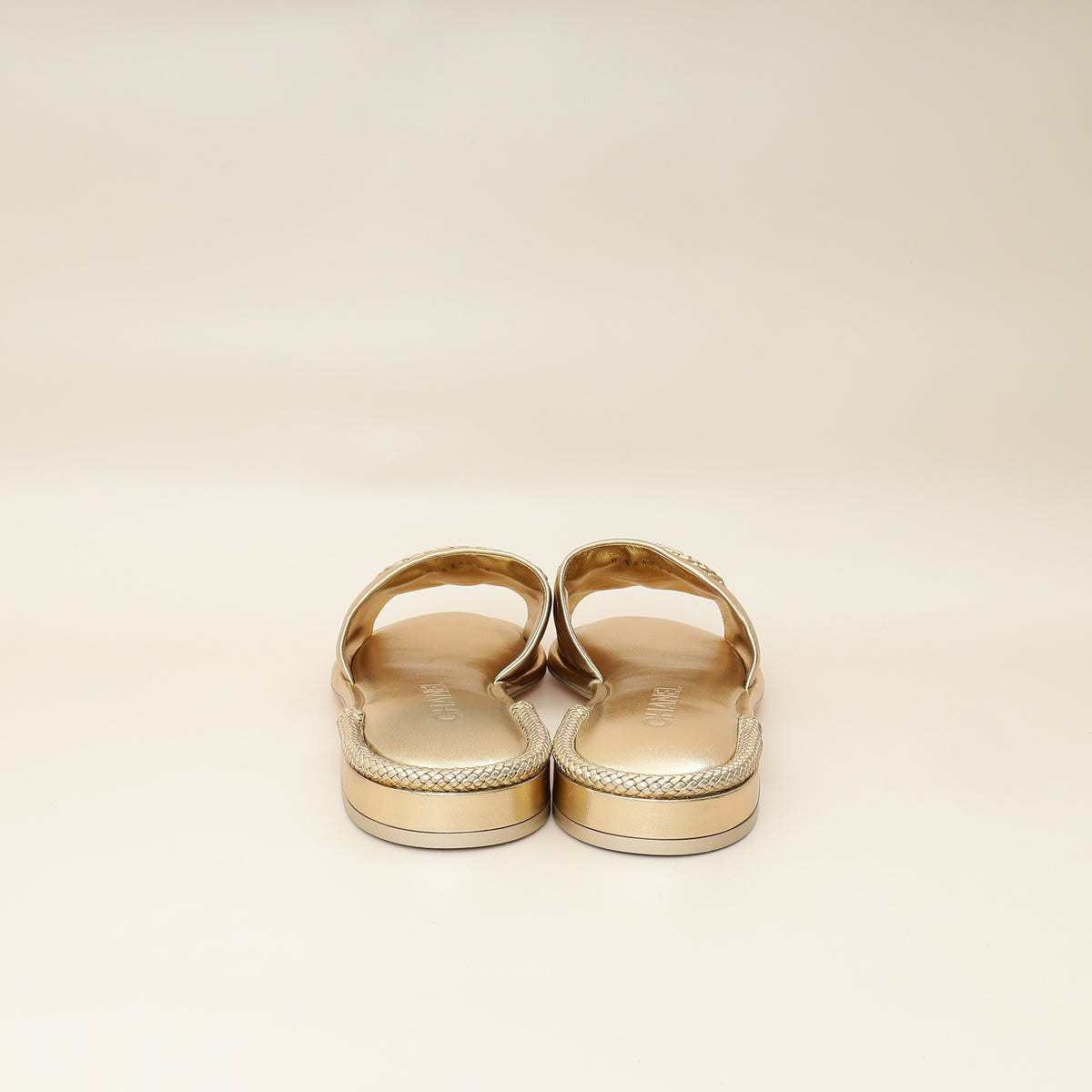 Chanel Metallic Gold CC Braided Slides Mules 40.5