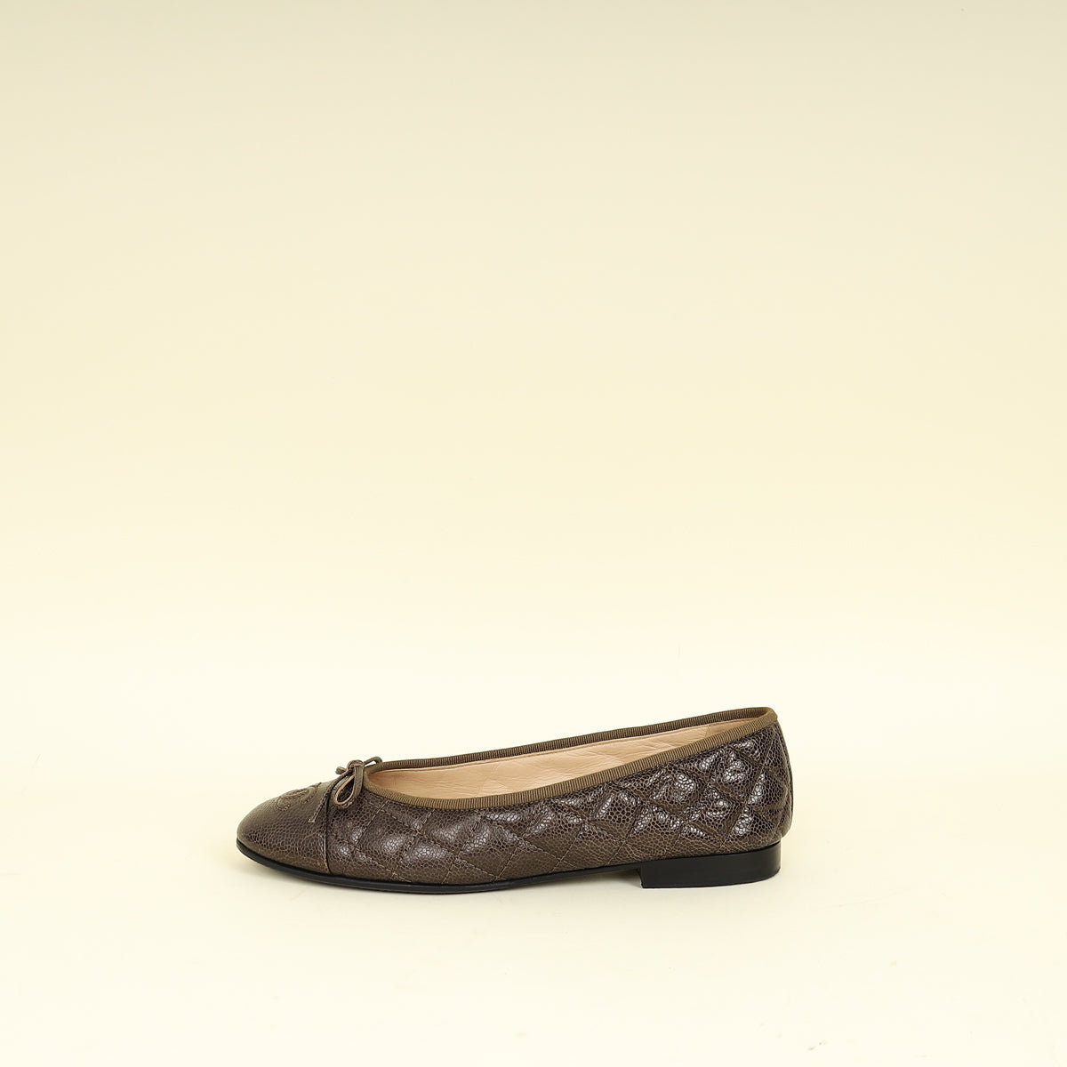 Chanel Dark Olive CC Cap Toe Flat Ballerina 37.5