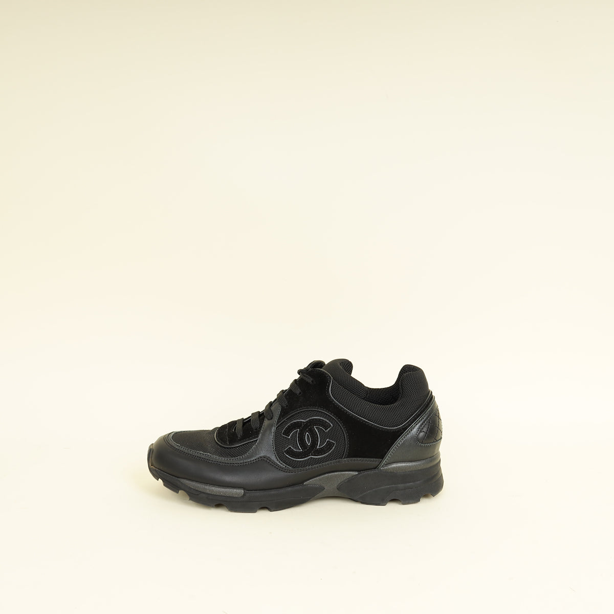 Chanel Black CC Trainer Sneaker 37