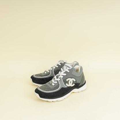 Chanel Grey CC Quilted Trainer Sneakers 38.5