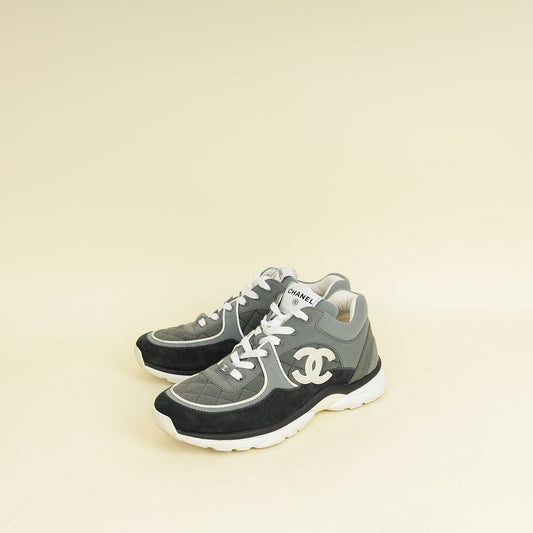 Chanel Grey CC Quilted Trainer Sneakers 38.5