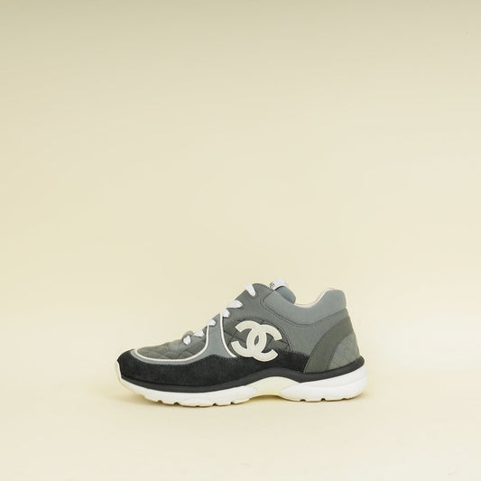 Chanel Grey CC Quilted Trainer Sneakers 38.5