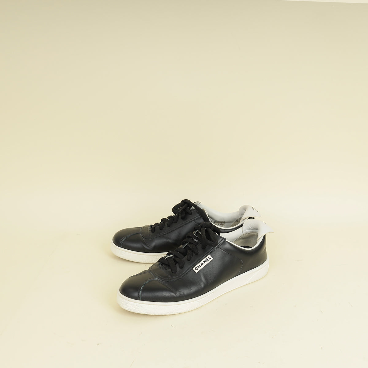 Chanel Black Logo Lace Up CC Low Top Sneakers 38.5