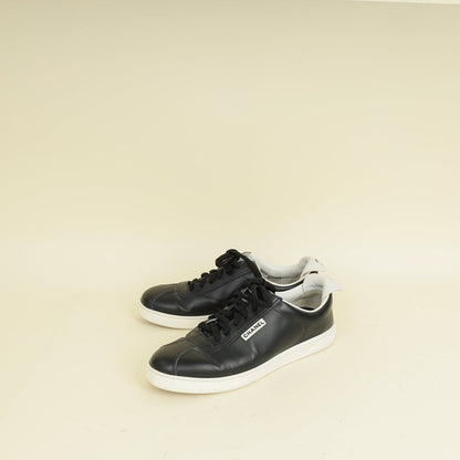 Chanel Black Logo Lace Up CC Low Top Sneakers 38.5