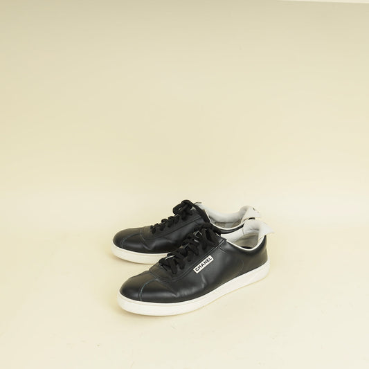 Chanel Black Logo Lace Up CC Low Top Sneakers 38.5
