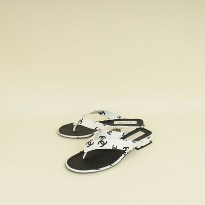 Chanel Bicolor CC Printed Coco Beach Thong Sandals 39