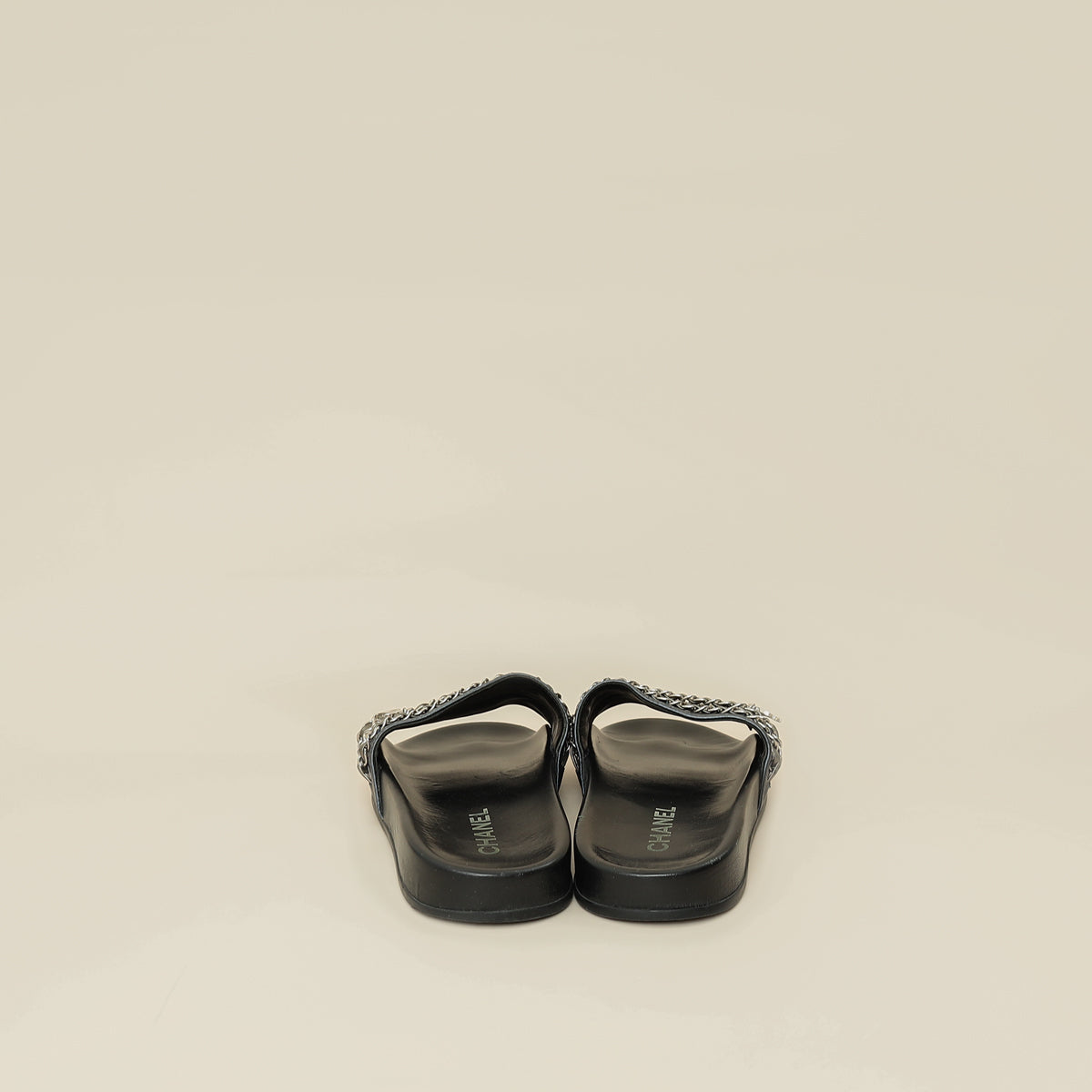 Chanel Metallic Blue Grey CC Charm Chain Slide Sandal 39