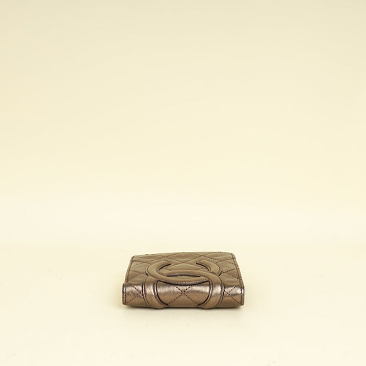Chanel Metallic Bronze Ligne Cambon Compact French Purse Wallet