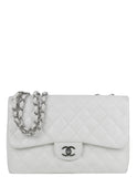 Chanel White Caviar Leather Quilted Single Flap Jumbo Classic Bag