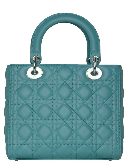 Christian Dior Blue Leather Cannage Quilted Medium Lady Dior Bag
