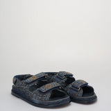 Chanel Denim Velcro Dad Sandals Navy Blue Size 38