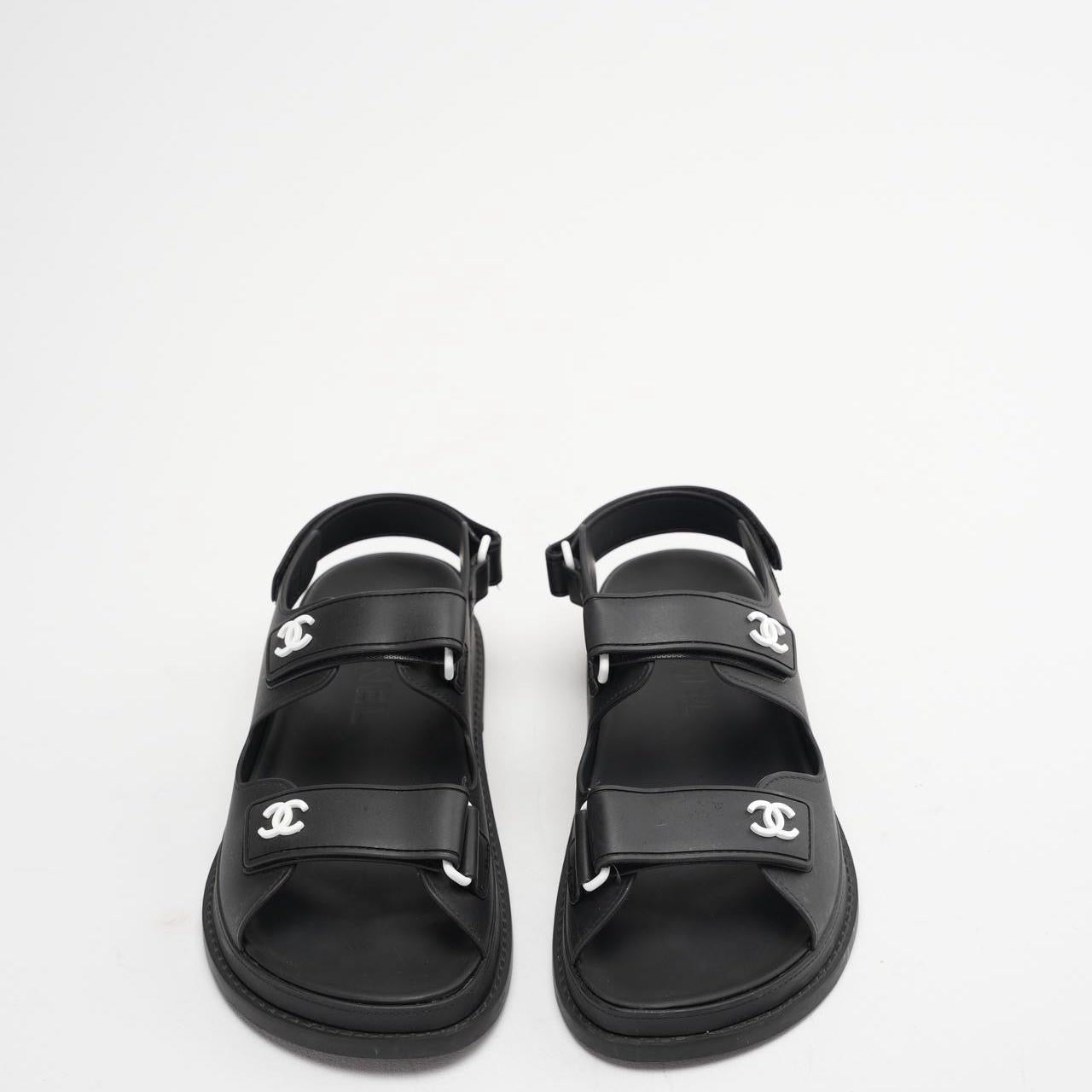 Chanel Black CC Dad Sandals Rubber Size 38