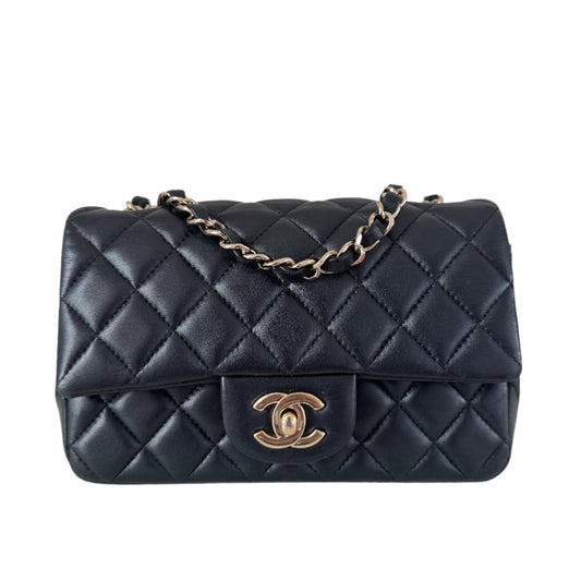 Chanel Classic Flap Rectangular Mini Black Lambskin Leather Gold Hardware