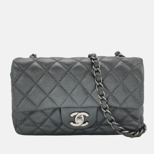 Chanel Classic Flap Rectangular Mini Gunmetal Grey Caviar Leather Crossbody Bag