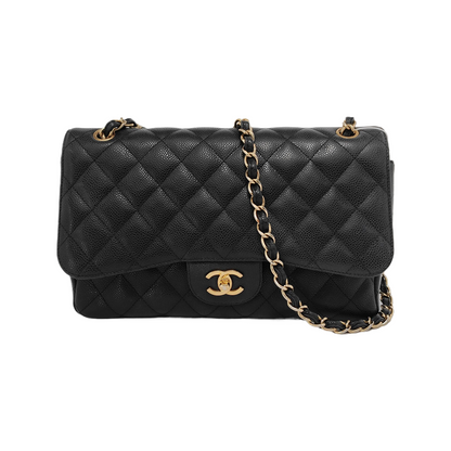 Chanel Classic Flap Jumbo Black Caviar Leather Double Flap with Gold Hardware