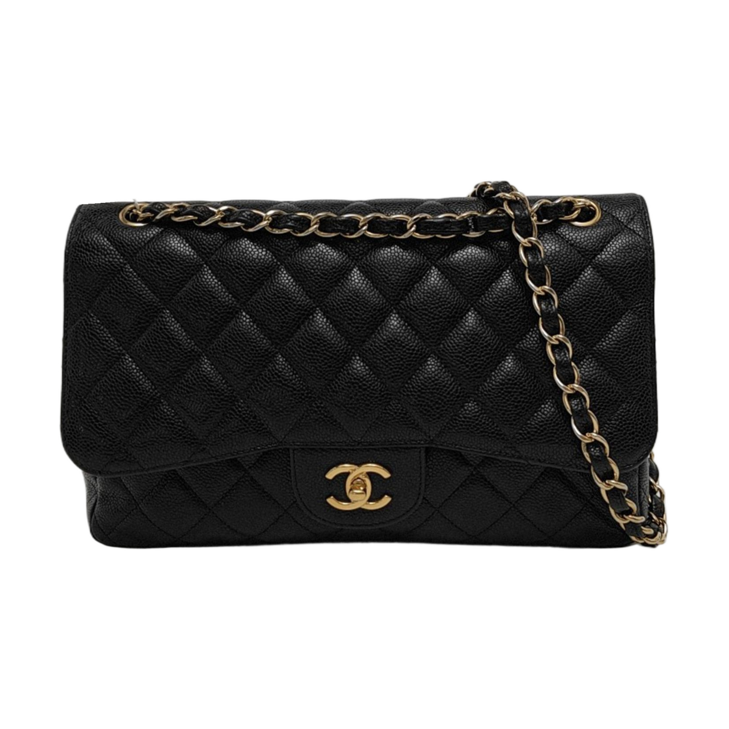 Chanel Classic Flap Jumbo Black Caviar Leather Double Flap with Gold Hardware