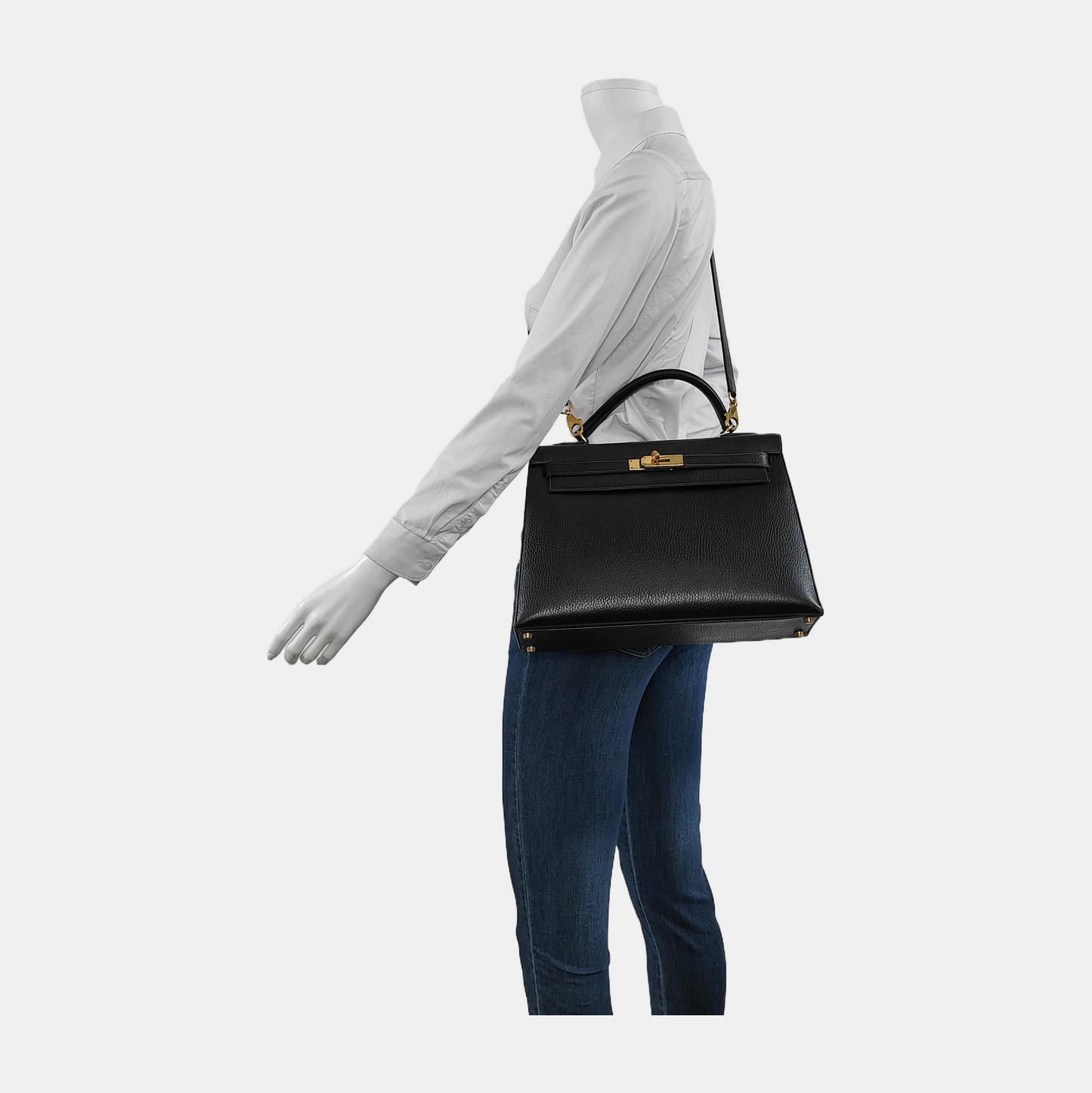 Hermes Kelly 32 Sellier Black Clemence Leather Gold Hardware 1995