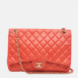 Chanel Classic Flap 2009 Maxi Red Lambskin Leather Gold-tone Hardware