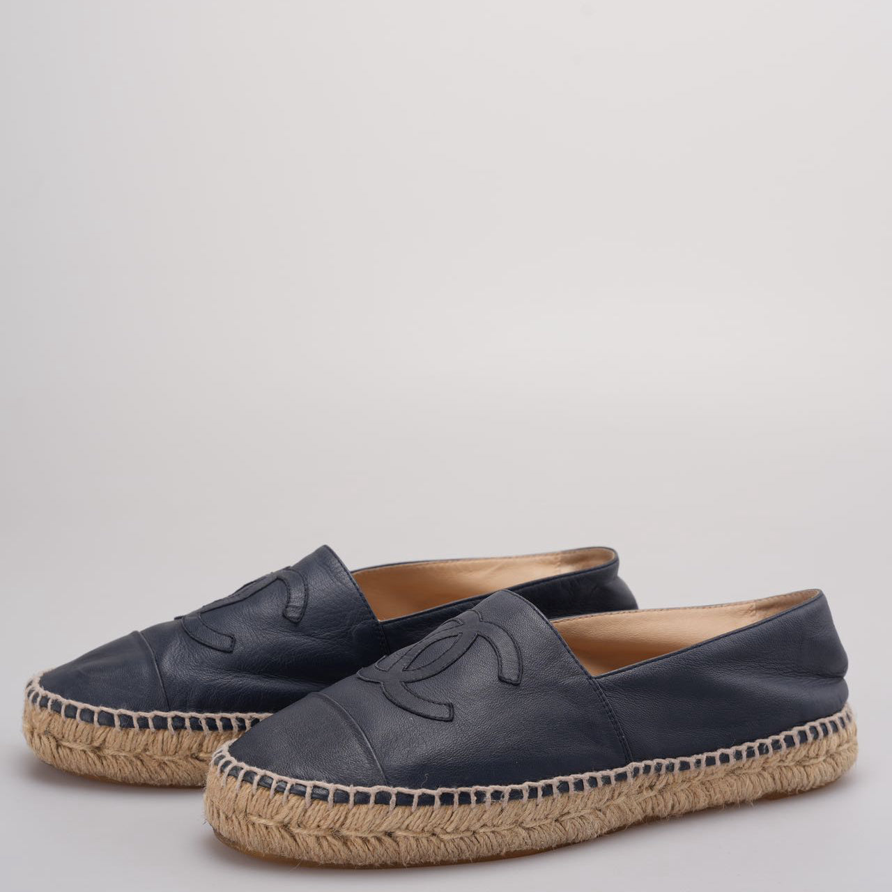 Chanel Blue Ieather CC Logo Espadrilles Size 39