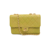 Chanel Classic Flap   Light Yellow Green Lambskin Leather with 24k Gold Hardware 1996-97