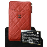 CHANEL Classic Caviar Quilted Leather Flat Wallet Pouch Red