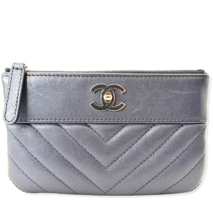 CHANEL Small   Mademoiselle Leather Cosmetic Case Blue