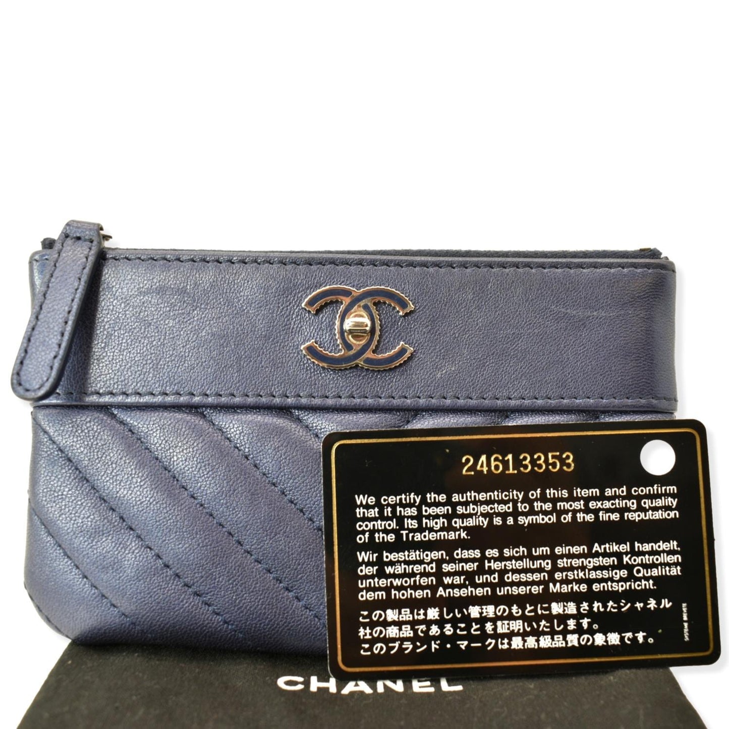 CHANEL Small   Mademoiselle Leather Cosmetic Case Blue