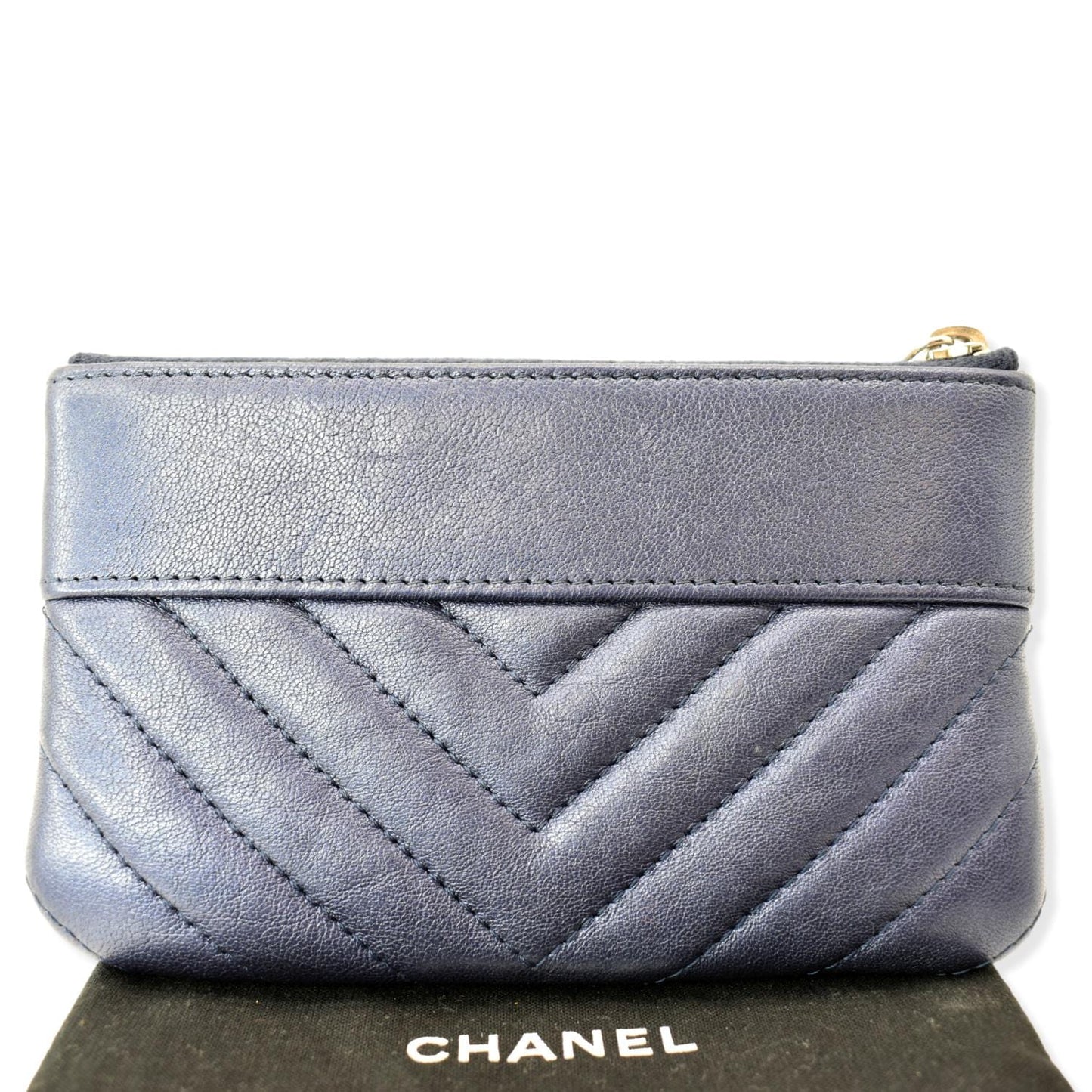 CHANEL Small   Mademoiselle Leather Cosmetic Case Blue
