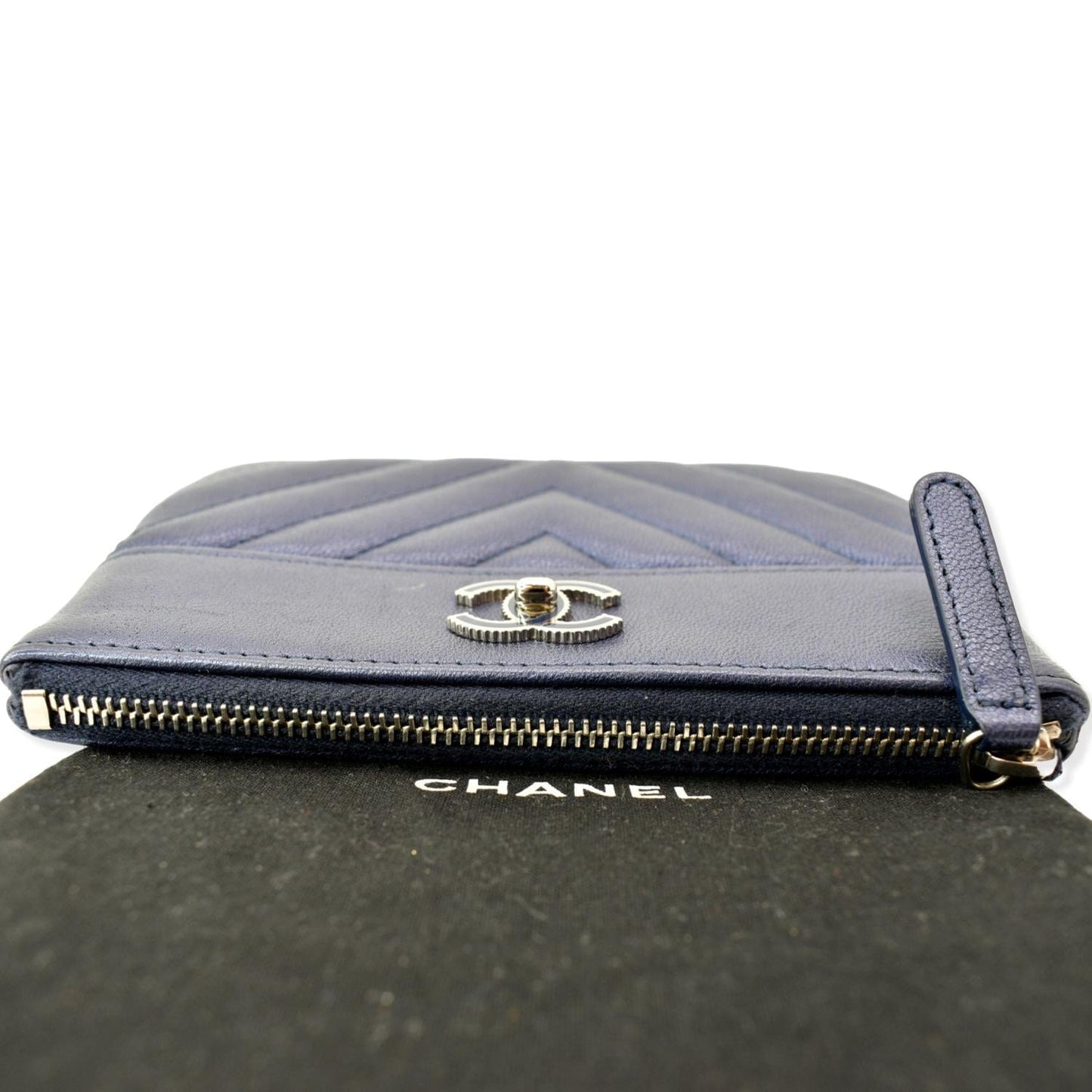 CHANEL Small   Mademoiselle Leather Cosmetic Case Blue