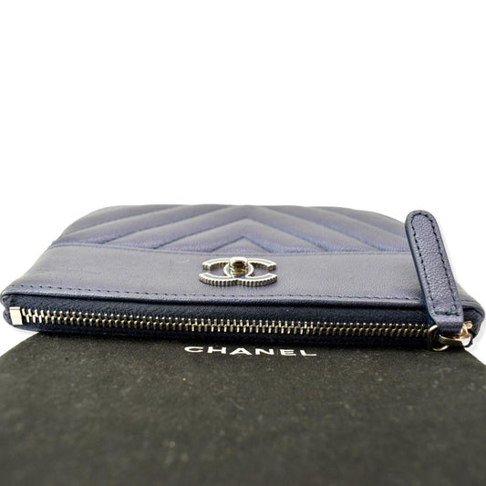 CHANEL Small   Mademoiselle Leather Cosmetic Case Blue