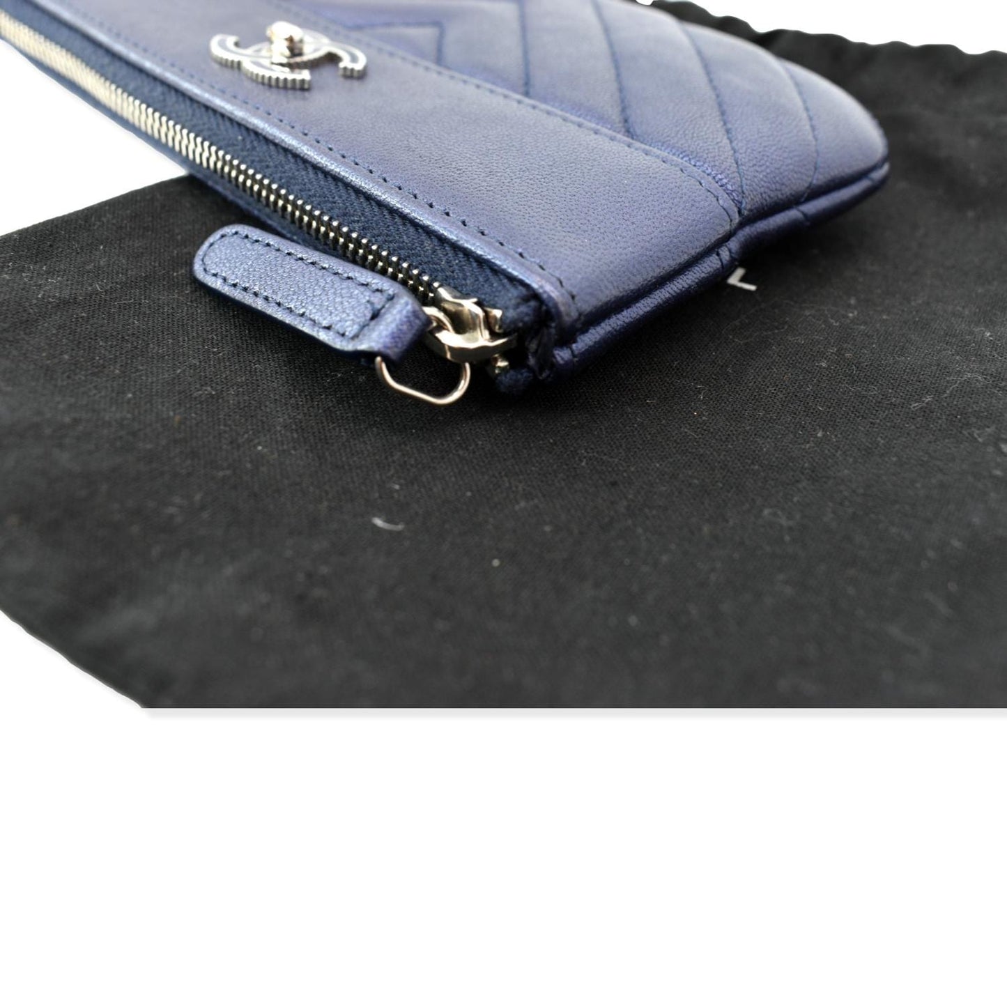 CHANEL Small   Mademoiselle Leather Cosmetic Case Blue