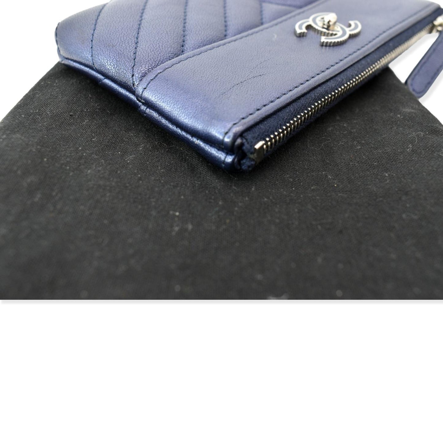 CHANEL Small   Mademoiselle Leather Cosmetic Case Blue