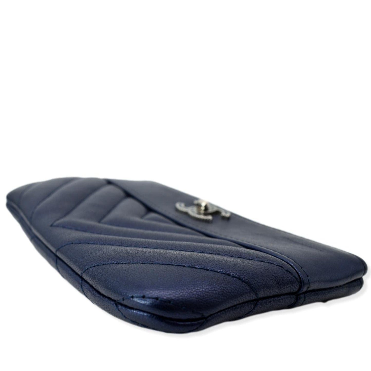 CHANEL Small   Mademoiselle Leather Cosmetic Case Blue