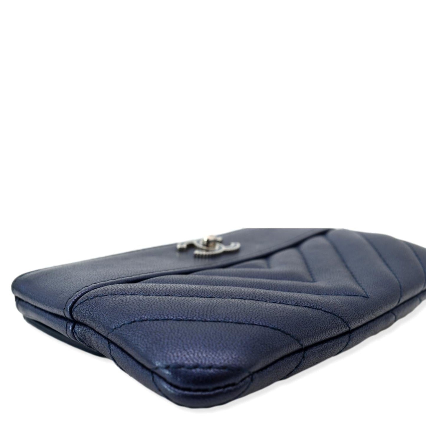 CHANEL Small   Mademoiselle Leather Cosmetic Case Blue
