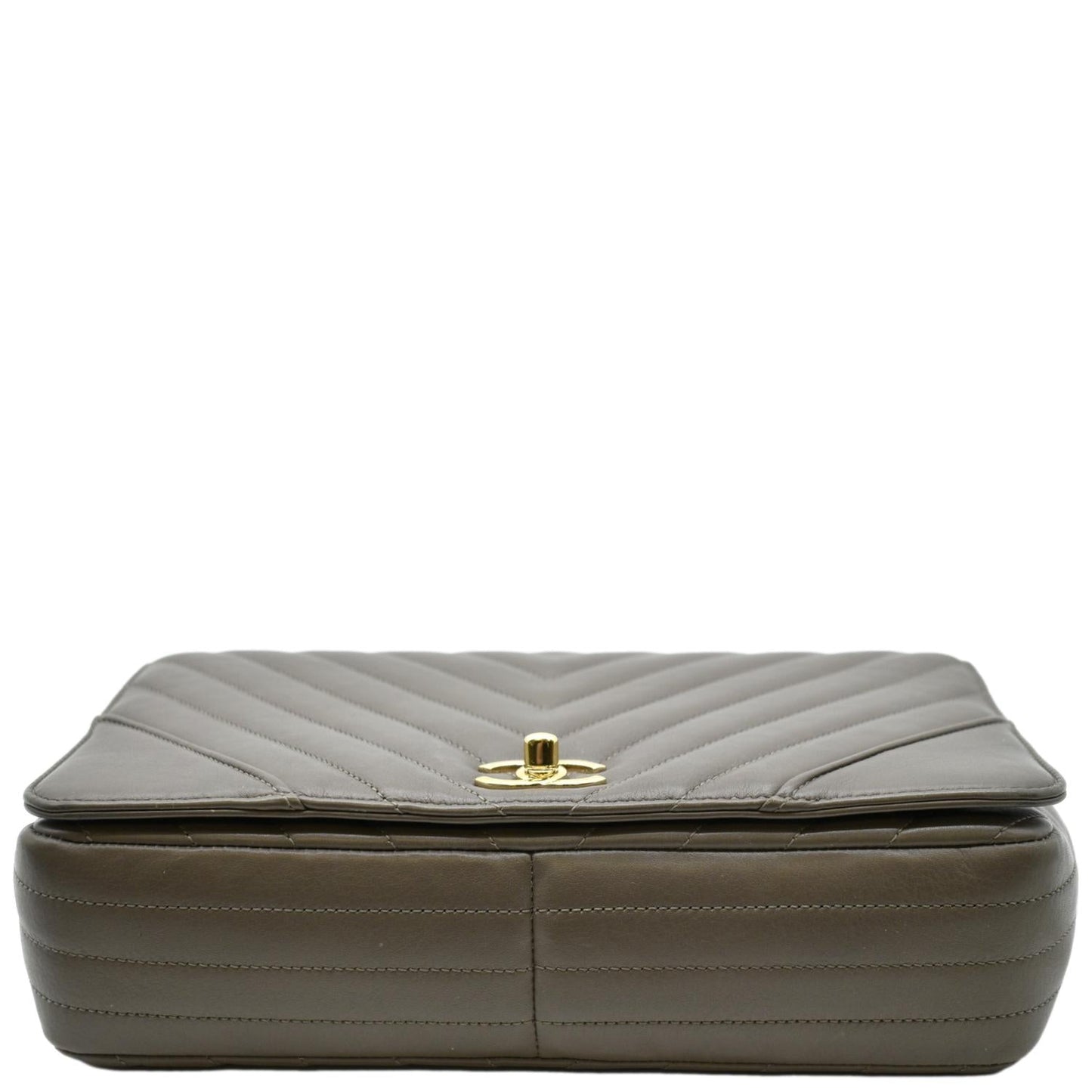 CHANEL Statement Medium Flap Quilted Chevron Crossbody Bag Khaki