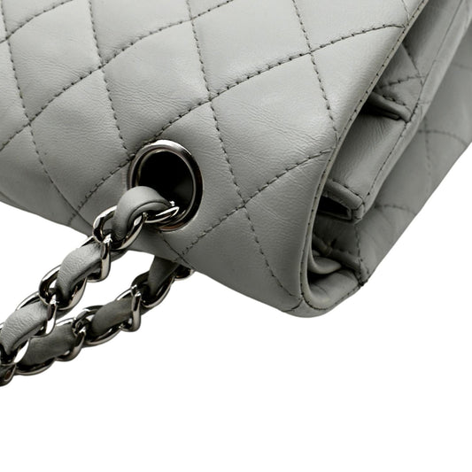 CHANEL Medium Double Flap Calfskin Leather Shoulder Bag White